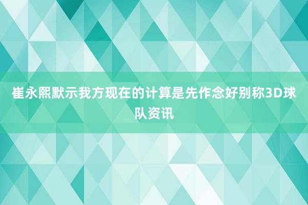 崔永熙默示我方现在的计算是先作念好别称3D球队资讯